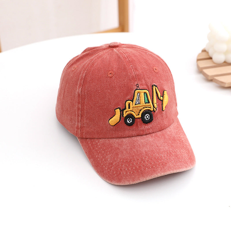 Wholesale Kids Washed Fabric Excavator Embroidery Baseball Cap